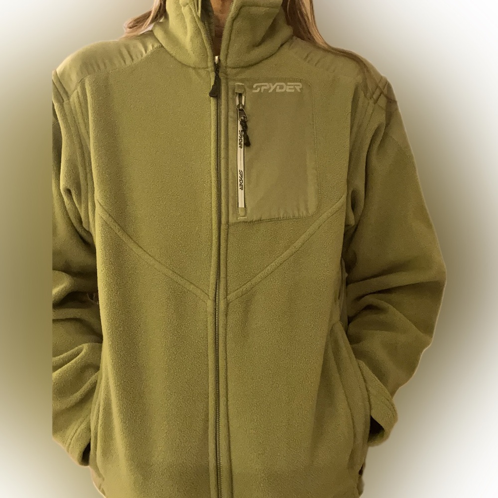 Light olive fleece, long sleeve zip front jacket size M